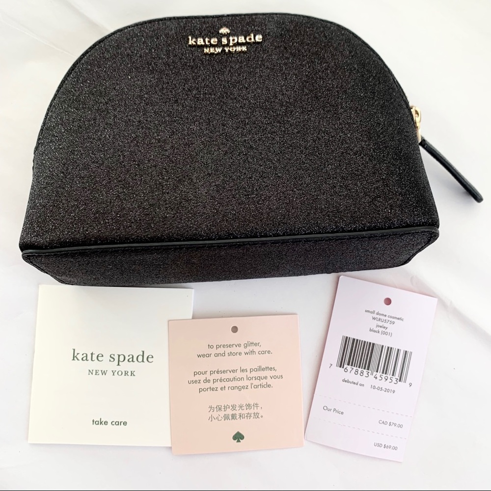SOLD ‼️ NWT Kate Spade glitter cosmetics bag black - Picture 6 of 6
